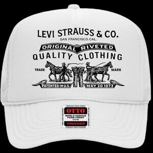 Levi Solid White Foam Trucker Mesh Otto Snap Back Hat Cap